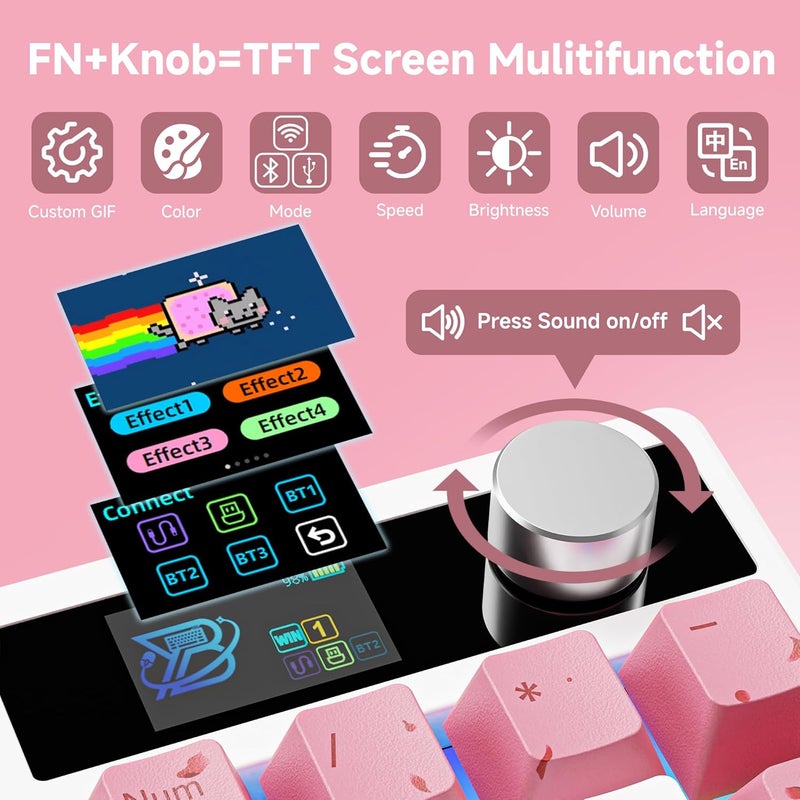 Boyi TD31Pro Gaming Keypad,BT5.0/2.4G/Type-C Wireless Numeric Keypad,RGB HotSwap Numpad Mechanical Number Pad,Gasket Number keypad Shortcut Keyboard(Romatic Cherry Blossom Keycaps) - Image 3